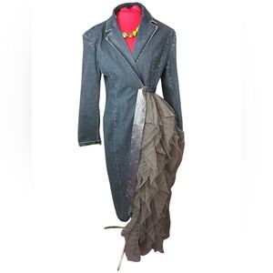Stylish Denim and Gray Ruffle Jacket, NWOT.